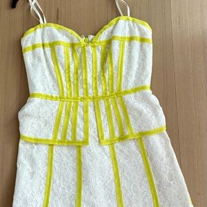 BCBGMaxAzria White and Yellow Lace Dress